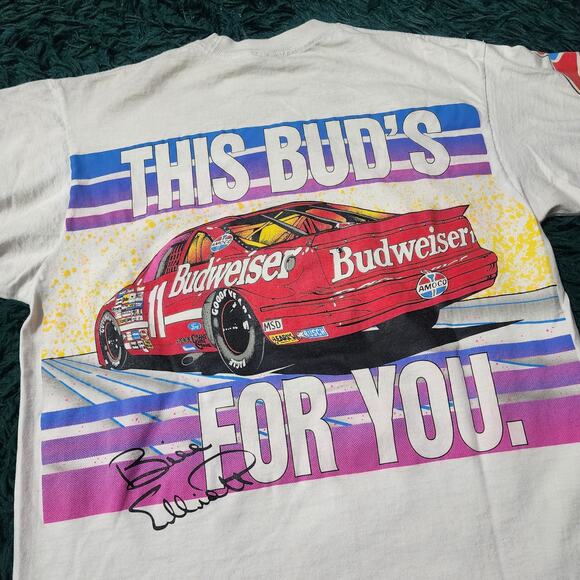 Vintage 1992 Bill Elliott Budweiser NASCAR Tee “Horsepower” XL USA Made 23x30 - Picture 9 of 10